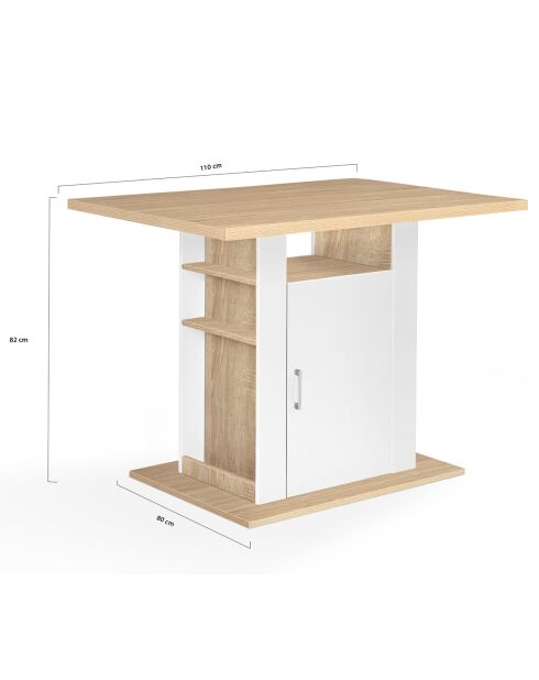 Ilot central avec rangements 6 personnes blanc/bois - 110x80x82 cm