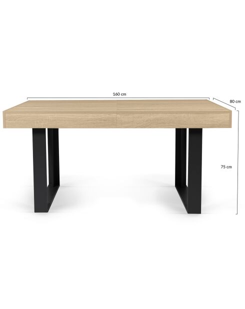 Table à manger extensible Brixton bois/noir - 160-200x80x75 cm