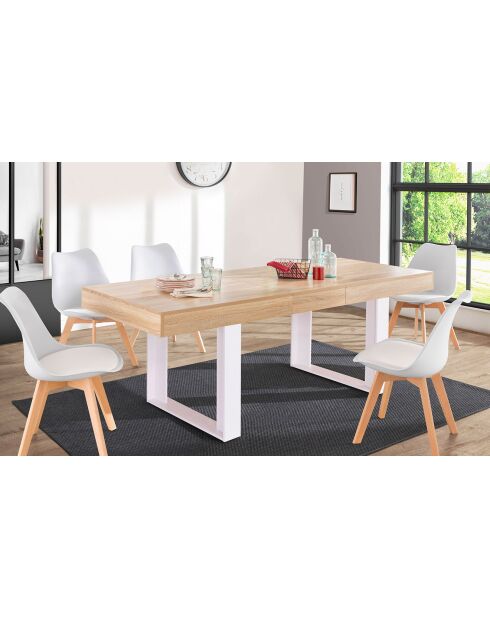 Table à manger extensible Brixton 10 personnes bois/blanc - 160-200x80x75 cm