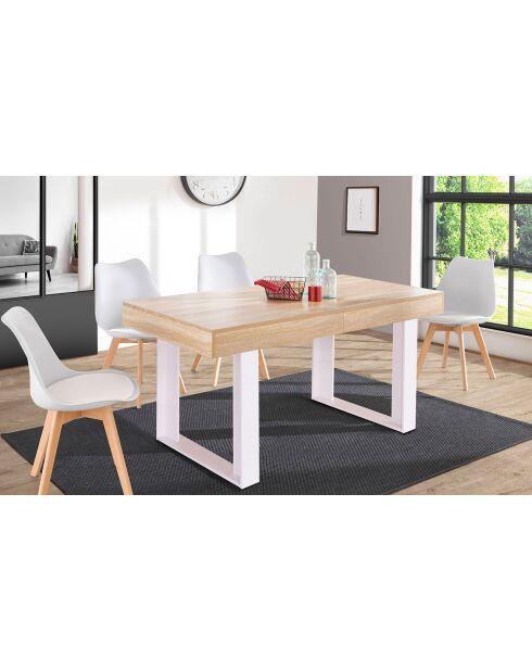 Table à manger extensible Brixton 10 personnes bois/blanc - 160-200x80x75 cm