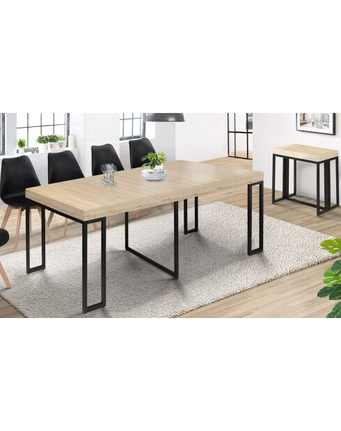 Console extensible Memphis bois/noir - 235x90x75 cm