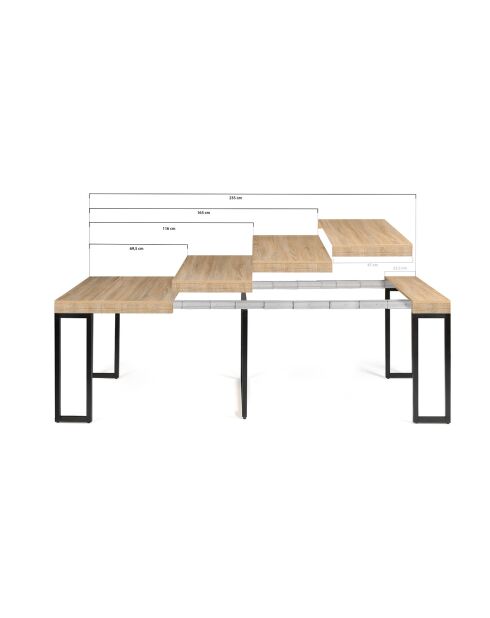 Console extensible Memphis bois/noir - 235x90x75 cm