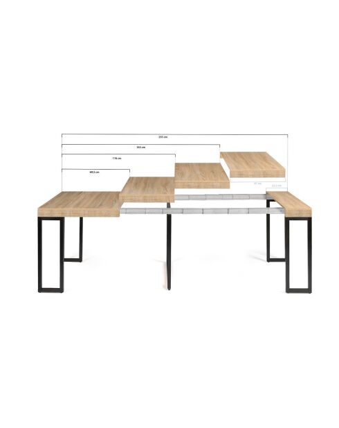 Console extensible Memphis bois/noir - 235x90x75 cm