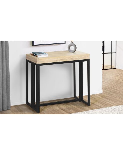Console extensible Memphis bois/noir - 235x90x75 cm