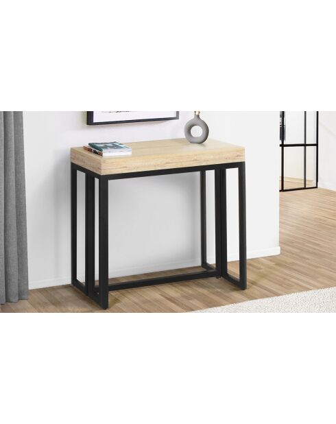 Console extensible Memphis bois/noir - 235x90x75 cm