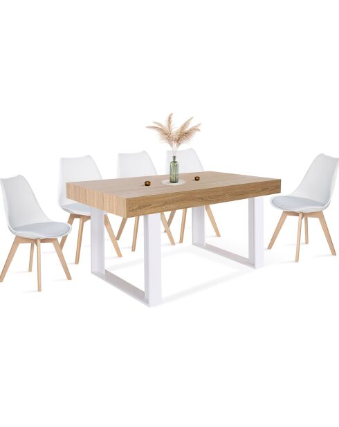 Table repas Brixton 6 personnes bois/blanc - 160x80x75 cm
