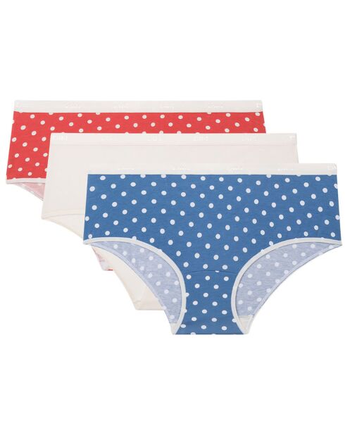 3 Shorties Les Pockets pois bleu/blanc/rouge