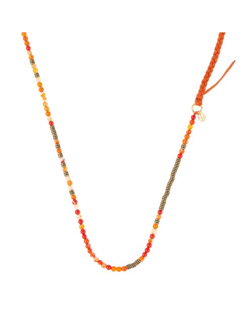 Collier Perles & Suédine orange