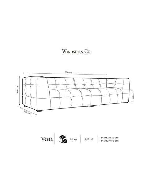 Canapé Velours Vesta 4 Places jaune - 280x102x68 cm