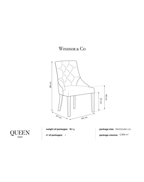 Chaise Velours Queen lavande - 64x57x98 cm