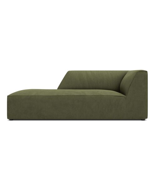 Chaise Longue Gauche Velours Côtelé Sao verte - 181x93x69 cm