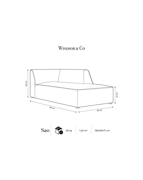 Rechte loungestoel Sao Velvet grijs - 181x93x69 cm