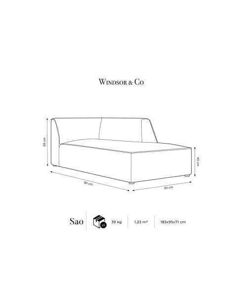 Chaise Longue Droit Velours Côtelé Sao verte - 181x93x69 cm