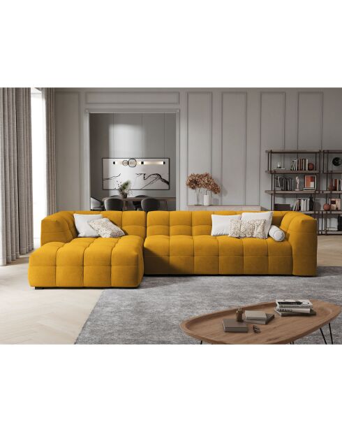 Canapé D'Angle Gauche Velours Vesta 5 Places jaune - 320x170x68 cm