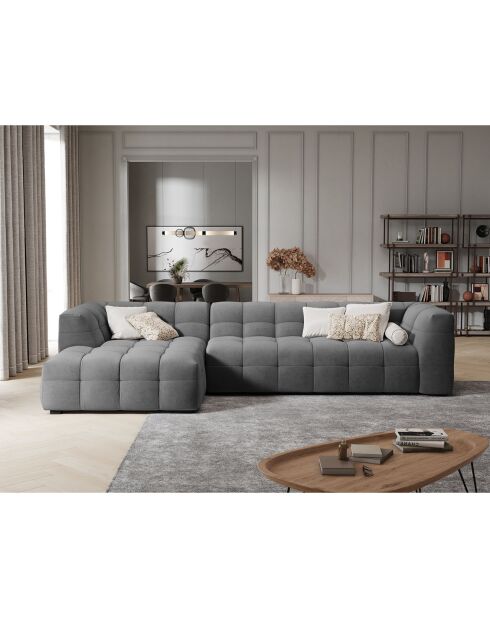 Canapé D'Angle Gauche Velours Vesta 5 Places grise - 320x170x68 cm