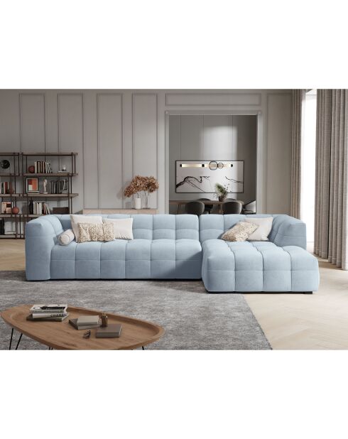 Canapé D'Angle Droit Velours Vesta 5 Places bleu clair - 320x170x68 cm