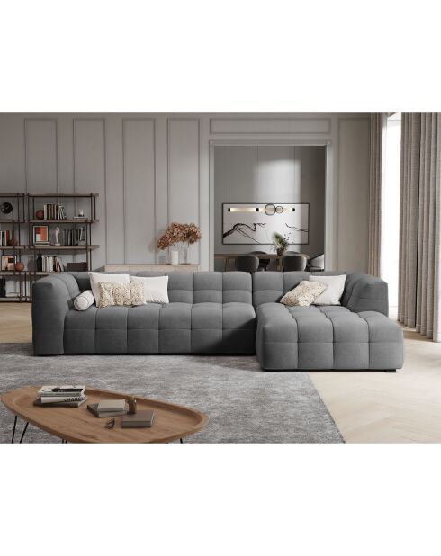 Canapé D'Angle Droit Velours Vesta 5 Places grise - 320x170x68 cm