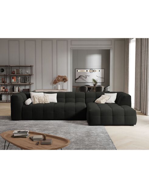 Canapé d'Angle Droit Velours Vesta 5 Places gris foncé - 320x170x68 cm