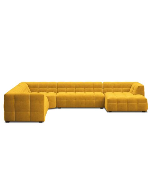 Canapé Panoramique Gauche Velours Vesta 8 Places jaune - 378x322x68 cm