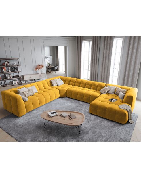 Canapé Panoramique Gauche Velours Vesta 8 Places jaune - 378x322x68 cm