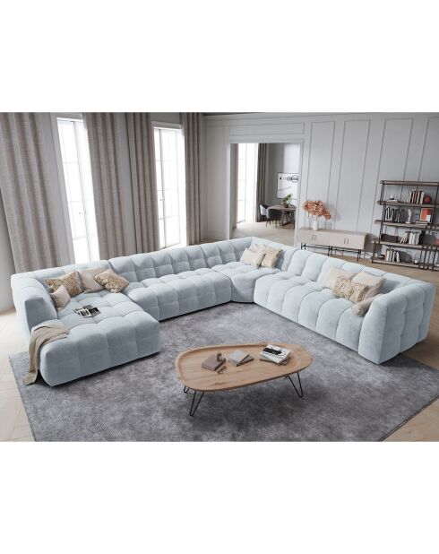 Canapé Panoramique Droit Velours Vesta 8 Places bleu clair - 366x273x69 cm