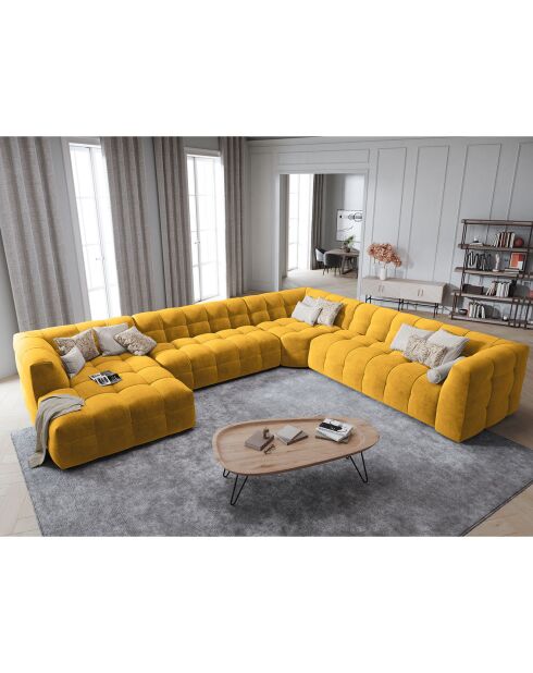 Canapé Panoramique Droit Velours Vesta 8 Places jaune - 366x273x69 cm