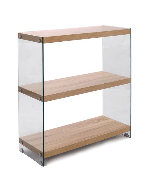 Bibliothèque à trois étagères Nancy 75 bois/transparent - 81x75x29.5 cm