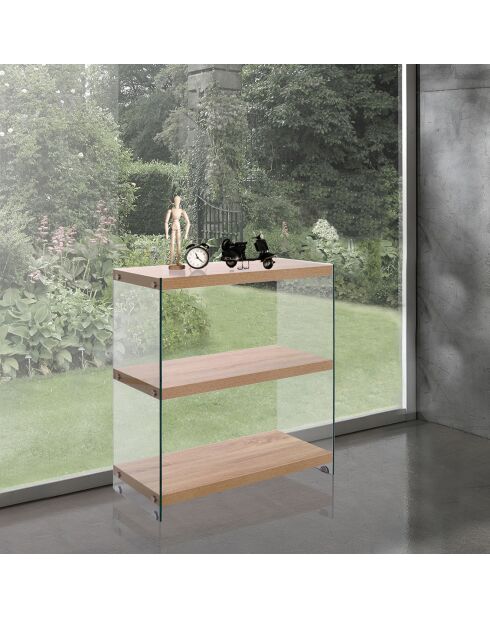 Bibliothèque à trois étagères Nancy 75 bois/transparent - 81x75x29.5 cm