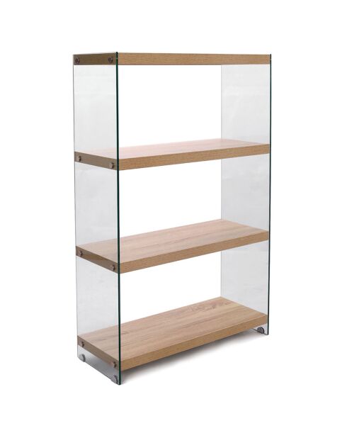 Bibliothèque à 4 étagères Nancy 75 transparent/chêne - 120x75x29.5 cm