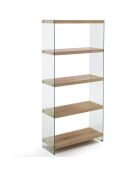 Bibliothèque à 5 étagères Nancy 75 transparent/chêne - 159x75x29.5 cm