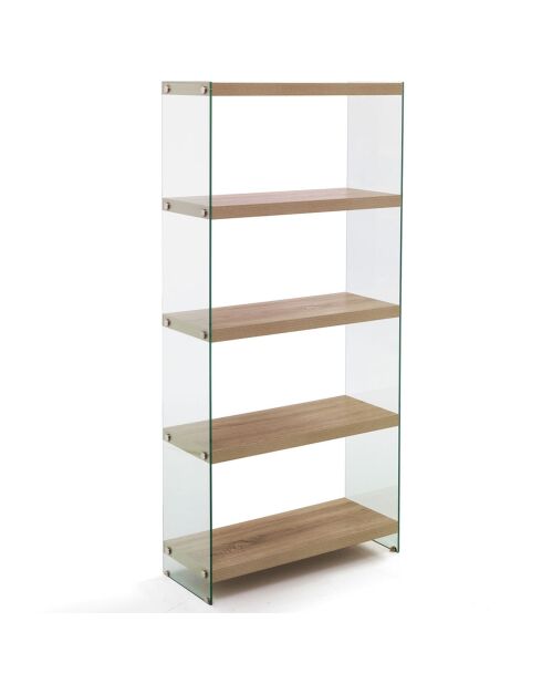 Bibliothèque à 5 étagères Nancy 75 transparent/chêne - 159x75x29.5 cm