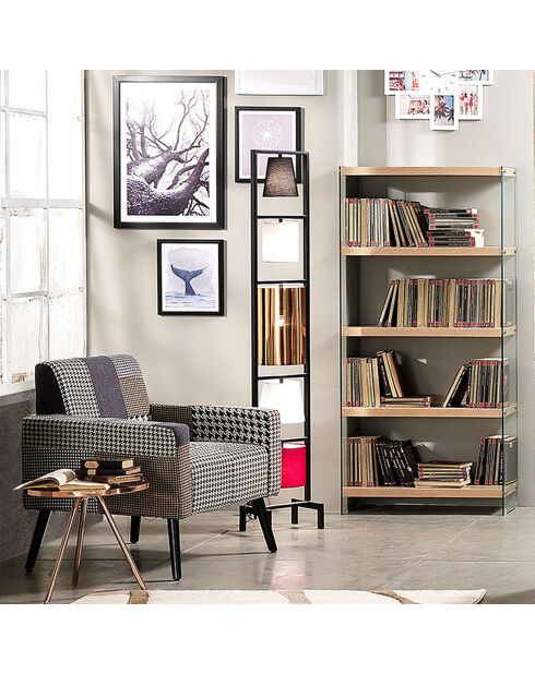 Bibliothèque à 5 étagères Nancy 75 transparent/chêne - 159x75x29.5 cm