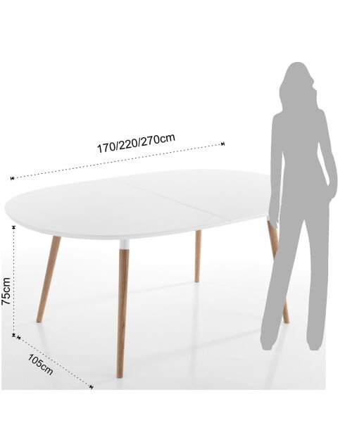Table Ego Wood blanc/chêne - 75x105x170 cm