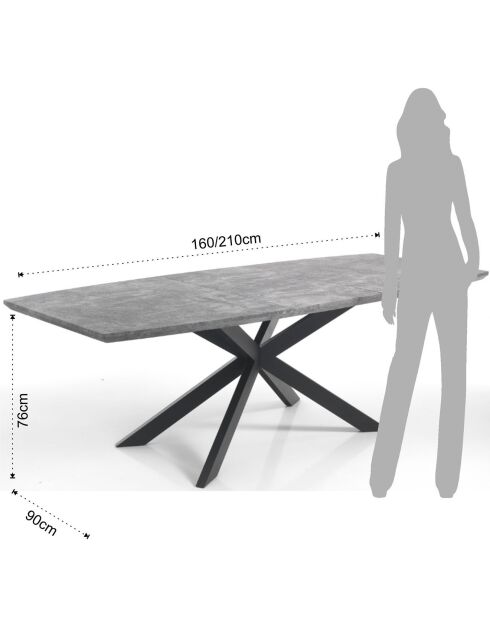 Table à rallonge Hics 2 ciment/noir - 76x90x160/210 cm