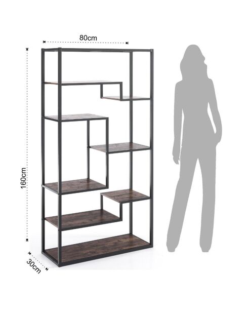 Armoire/Bibliothèque Jumble High noir/bois vieilli - 160x80x30 cm