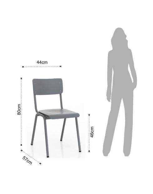 4 Chaises Old School grises - 80x44x57 cm