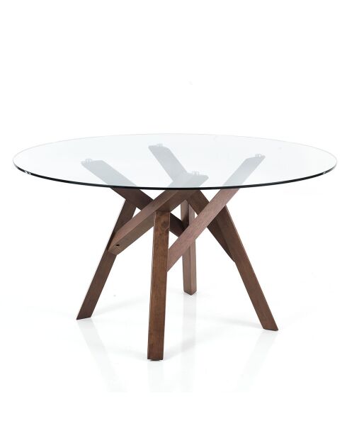Table ronde Cork transparent/noyer - 75x137 cm