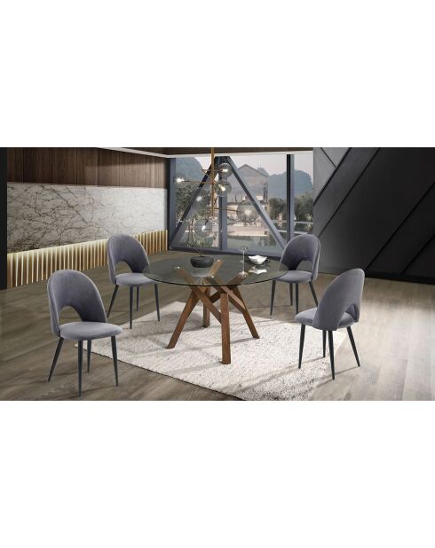 Table ronde Cork transparent/noyer - 75x137 cm