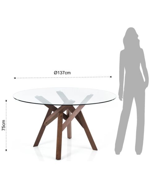 Table ronde Cork transparent/noyer - 75x137 cm