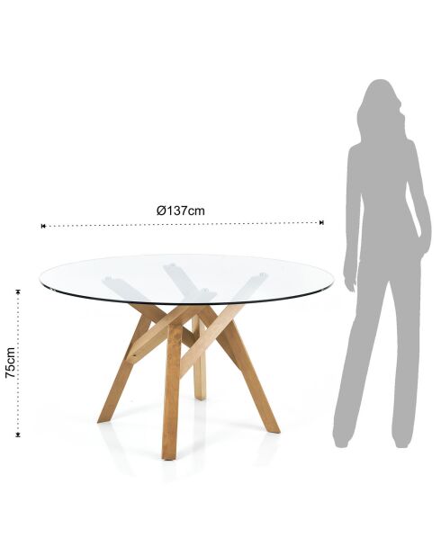 Table ronde Cork transparent/chêne - 75x137 cm