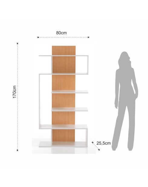Bibliothèque à colonnes Tower-B blanc/chêne - 170x80x25.5 cm