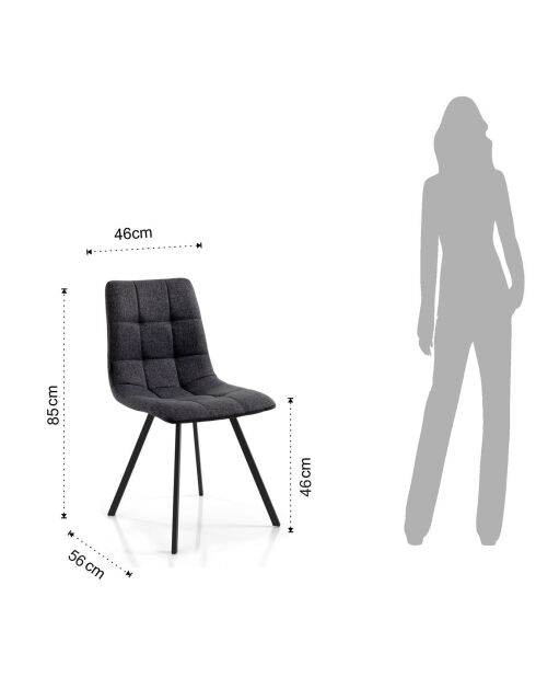 4 Chaises tapissée New Tania anthracite/noir - 46x56x85 cm