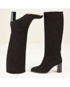 Bottes en Velours de Cuir Cavanna noires - Talon 7 cm