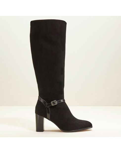 Bottes en Velours de Cuir Chloee noires - Talon 7 cm