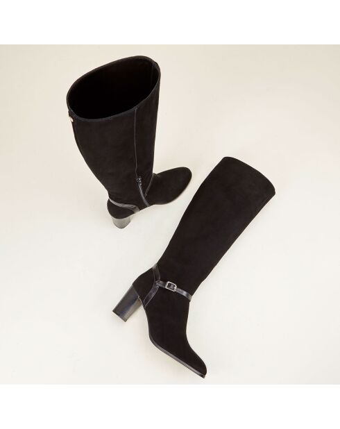 Bottes en Velours de Cuir Chloee noires - Talon 7 cm