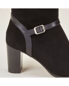 Bottes en Velours de Cuir Chloee noires - Talon 7 cm