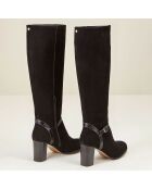 Bottes en Velours de Cuir Chloee noires - Talon 7 cm