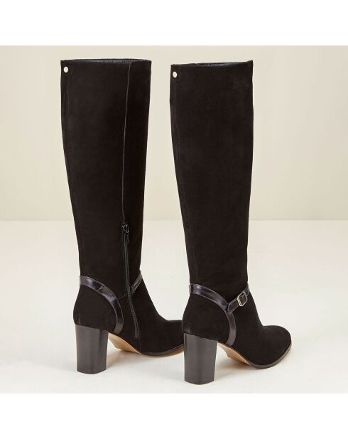 Bottes en Velours de Cuir Chloee noires - Talon 7 cm