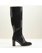 Bottes en Cuir et Velours de Cuir Cleha noires - Talon 7 cm