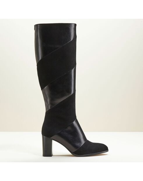 Bottes en Cuir et Velours de Cuir Cleha noires - Talon 7 cm